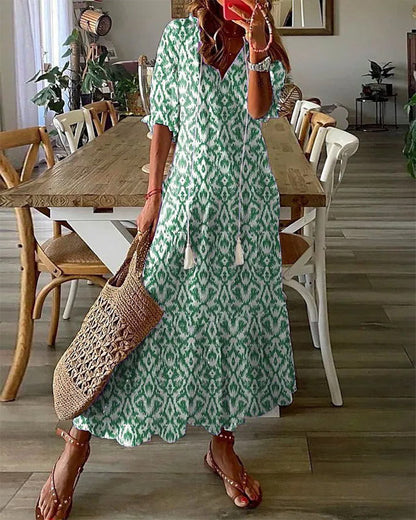 BARILA - Robe Maxi à Imprimé Géométrique avec Décolleté en V