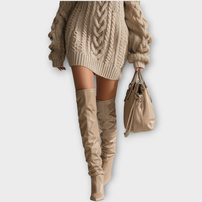 Robe Pull en Maille Tressée avec Épaules Découvertes