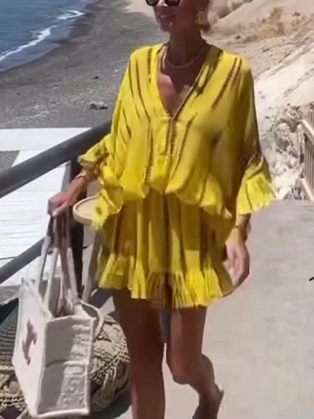 Lara - Robe Mini Décontractée Col en V Doux