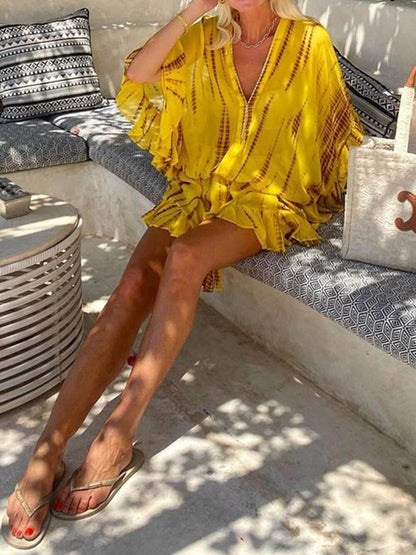 Lara - Robe Mini Décontractée Col en V Doux