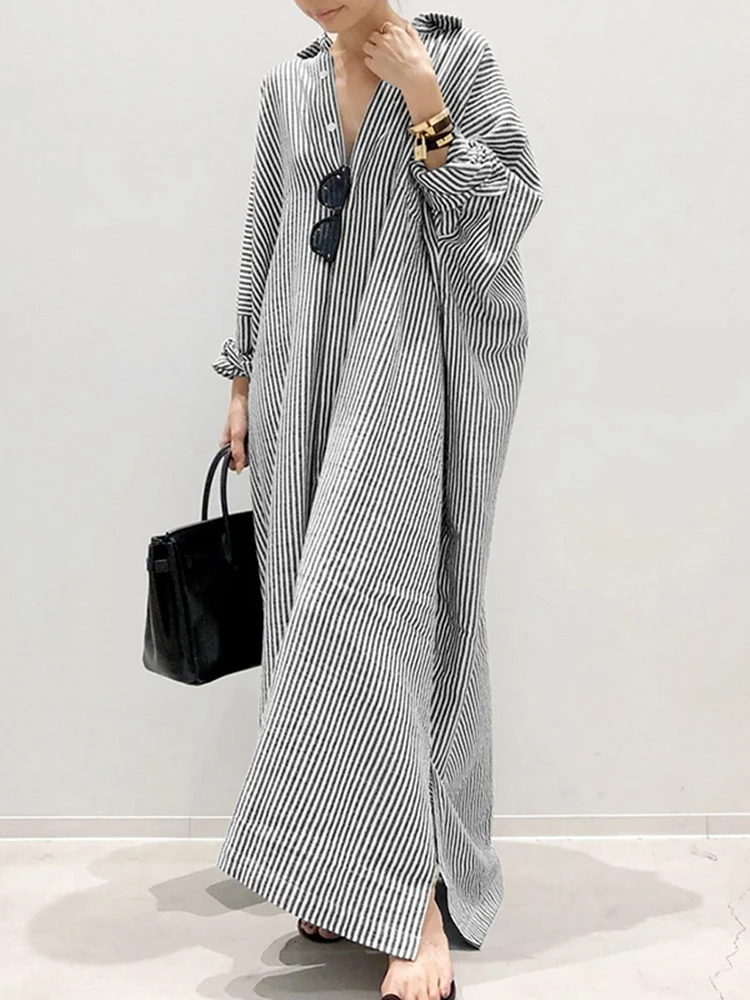 Alyssa™ - Robe Maxi Imprimée à Rayures avec Manches Bouffantes