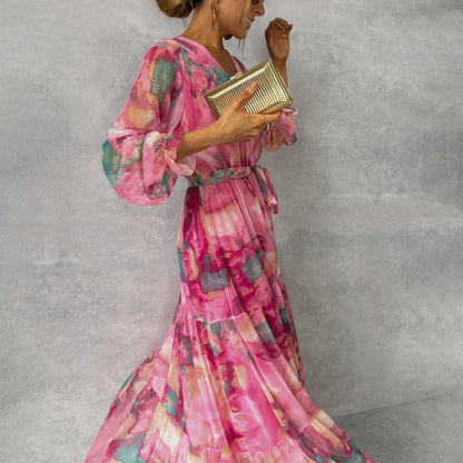 Ámbar - Robe Maxi Enveloppante avec Imprimé Floral et Manches Longues