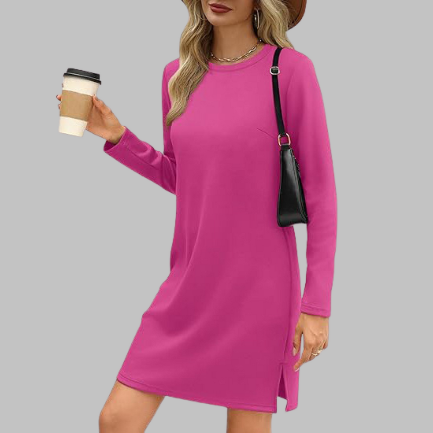 TATLO™ - Robe mini décontractée à manches longues et col rond