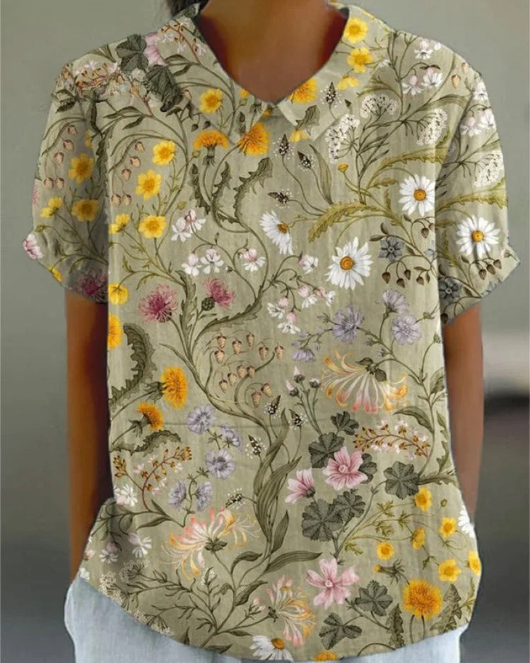 Beatrix - Chemise en Coton-Lin à Fleurs Rétro