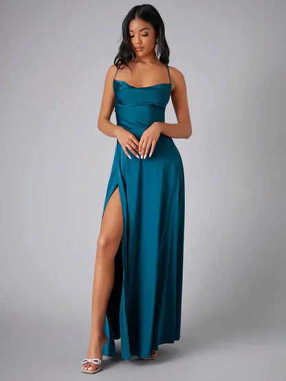 Robe Maxi de Nuit avec Bretelles Spaghetti pour Femmes avec Haute Fente