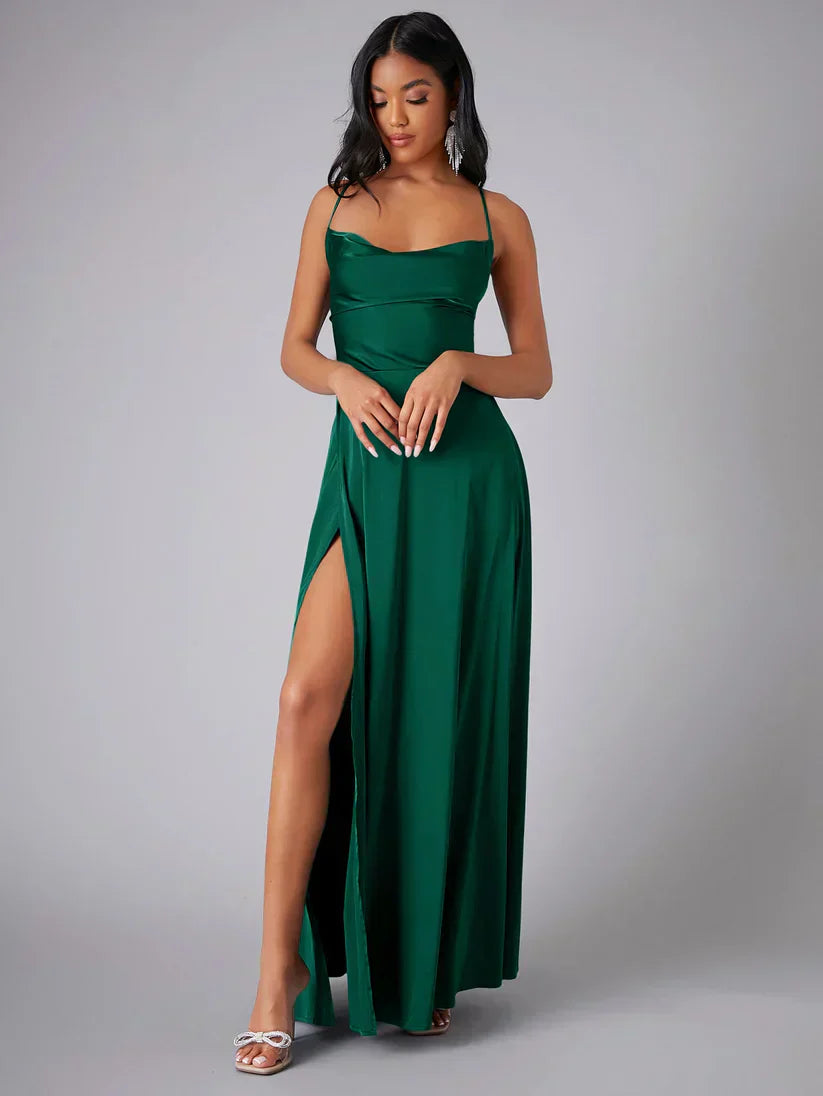 Robe Maxi de Nuit avec Bretelles Spaghetti pour Femmes avec Haute Fente