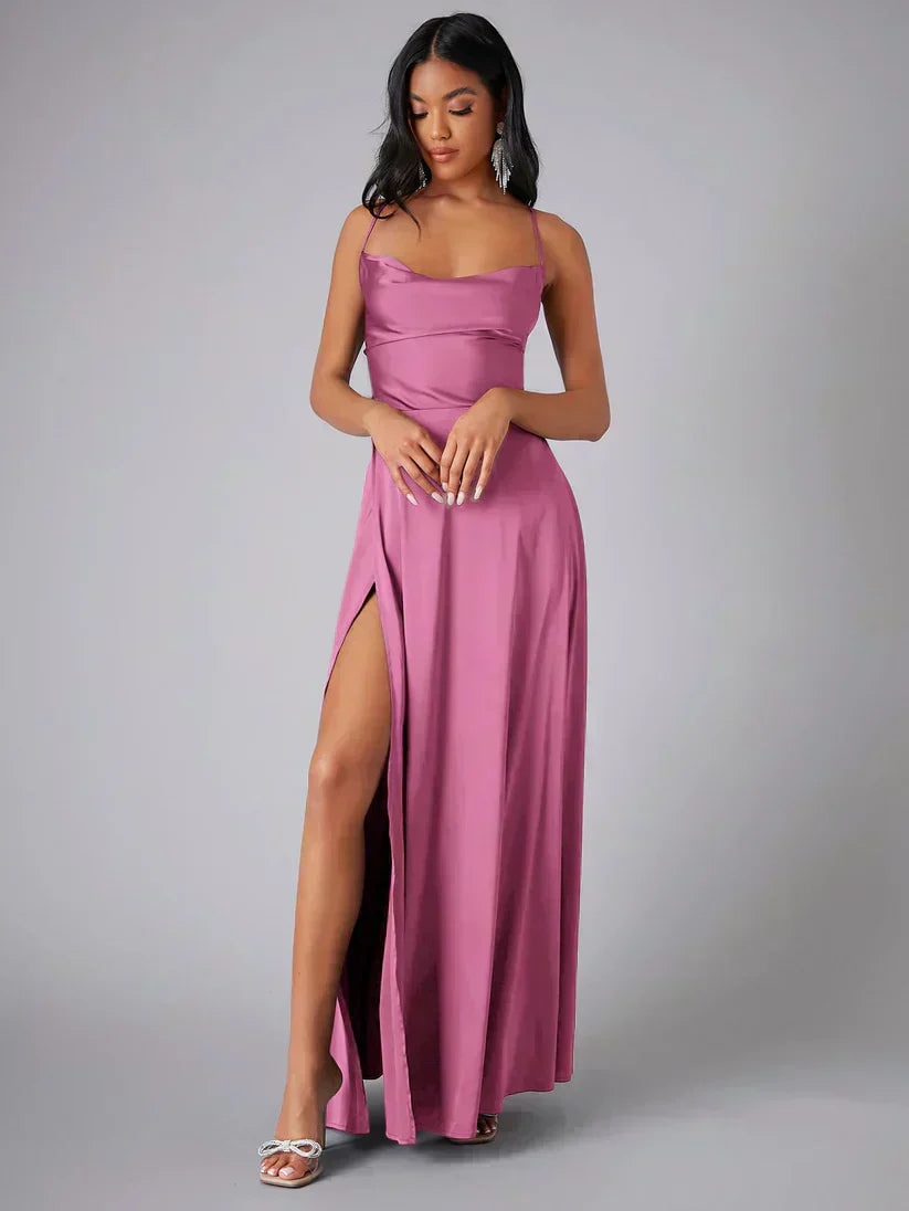 Robe Maxi de Nuit avec Bretelles Spaghetti pour Femmes avec Haute Fente