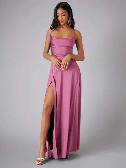 Robe Maxi de Nuit avec Bretelles Spaghetti pour Femmes avec Haute Fente