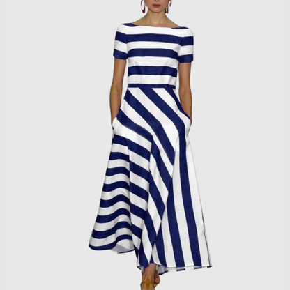 Rowena - Robe Maxi Rayée à Manches Courtes