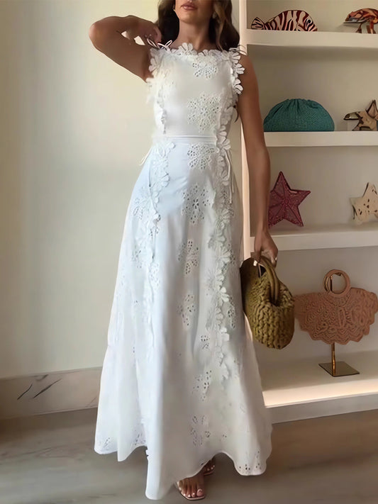 Éliora – Robe Maxi en Dentelle Florale avec Bretelles Ajustables