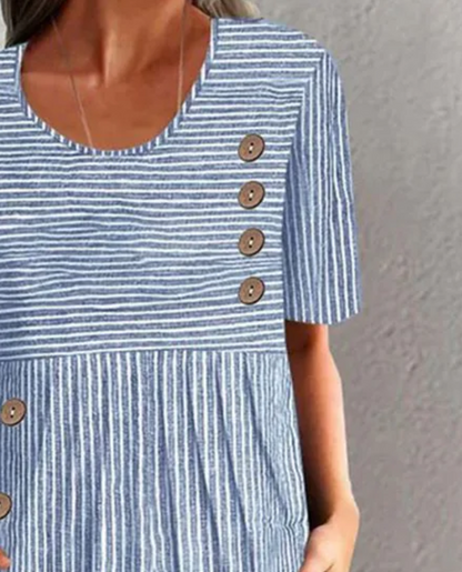 CALLIE – ROBE MIDI CLASSIQUE À RAYURES AVEC BOUTONS