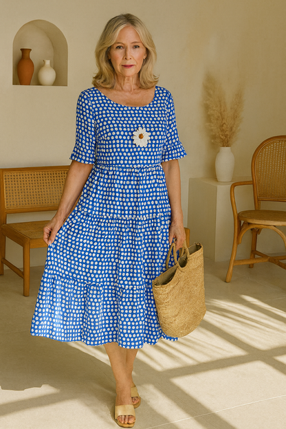 Iris™ | Robe Midi à Manches Courtes Sable
