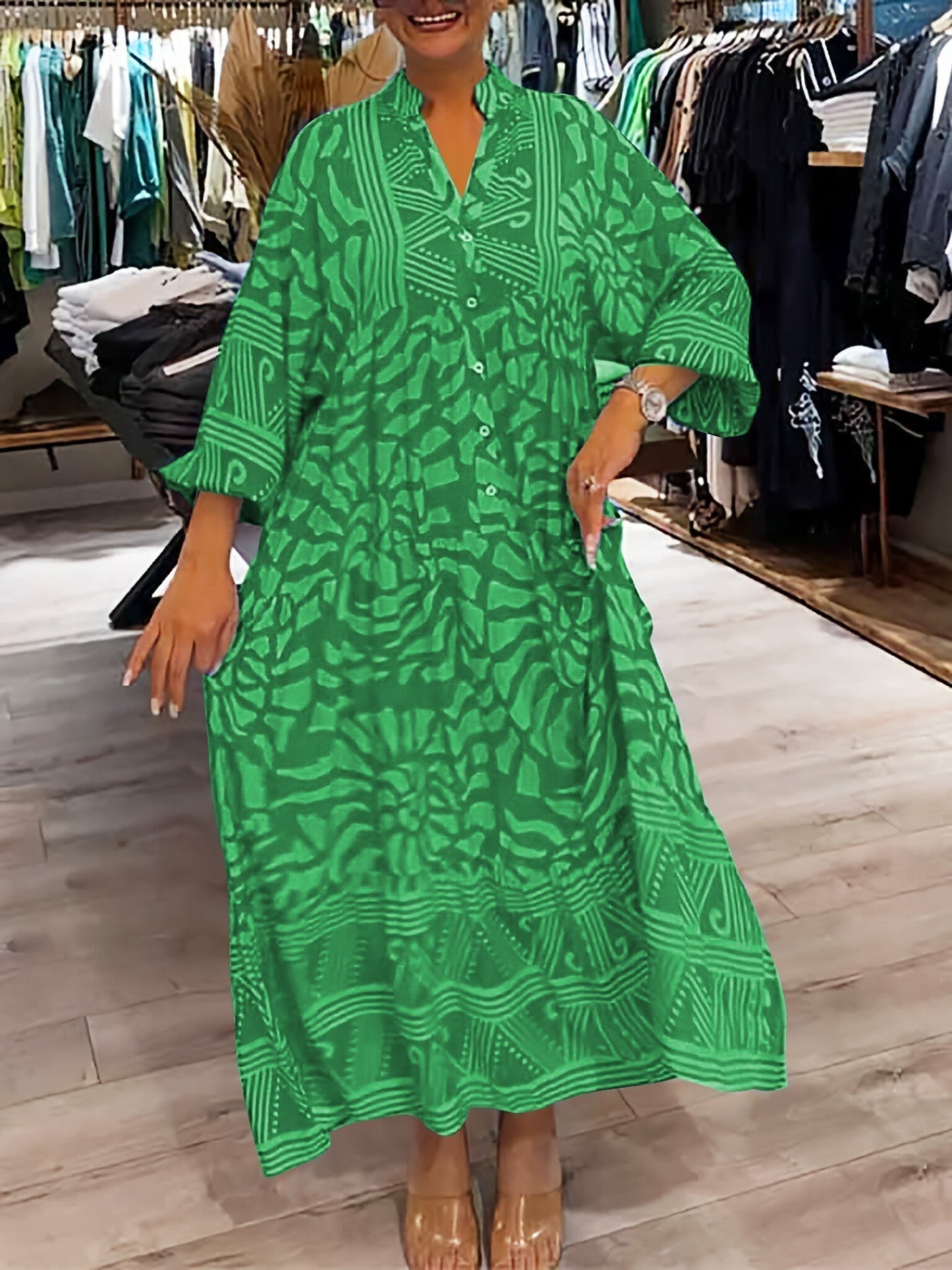Elka™ - Robe Ample Imprimée avec Décolleté en V pour Femmes