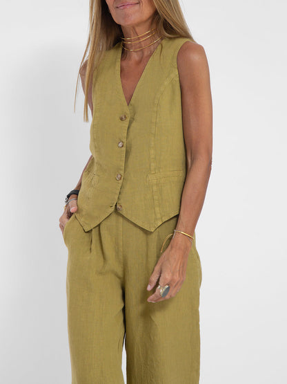 Jessica - Ensemble Gilet Boutonné & Pantalons à Jambes Larges