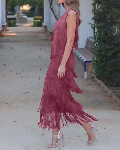Robe à franges élégante Maya avec épaules dénudées