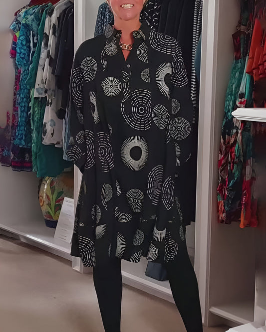 Demelza - Robe à Manches Longues avec Imprimé Géométrique