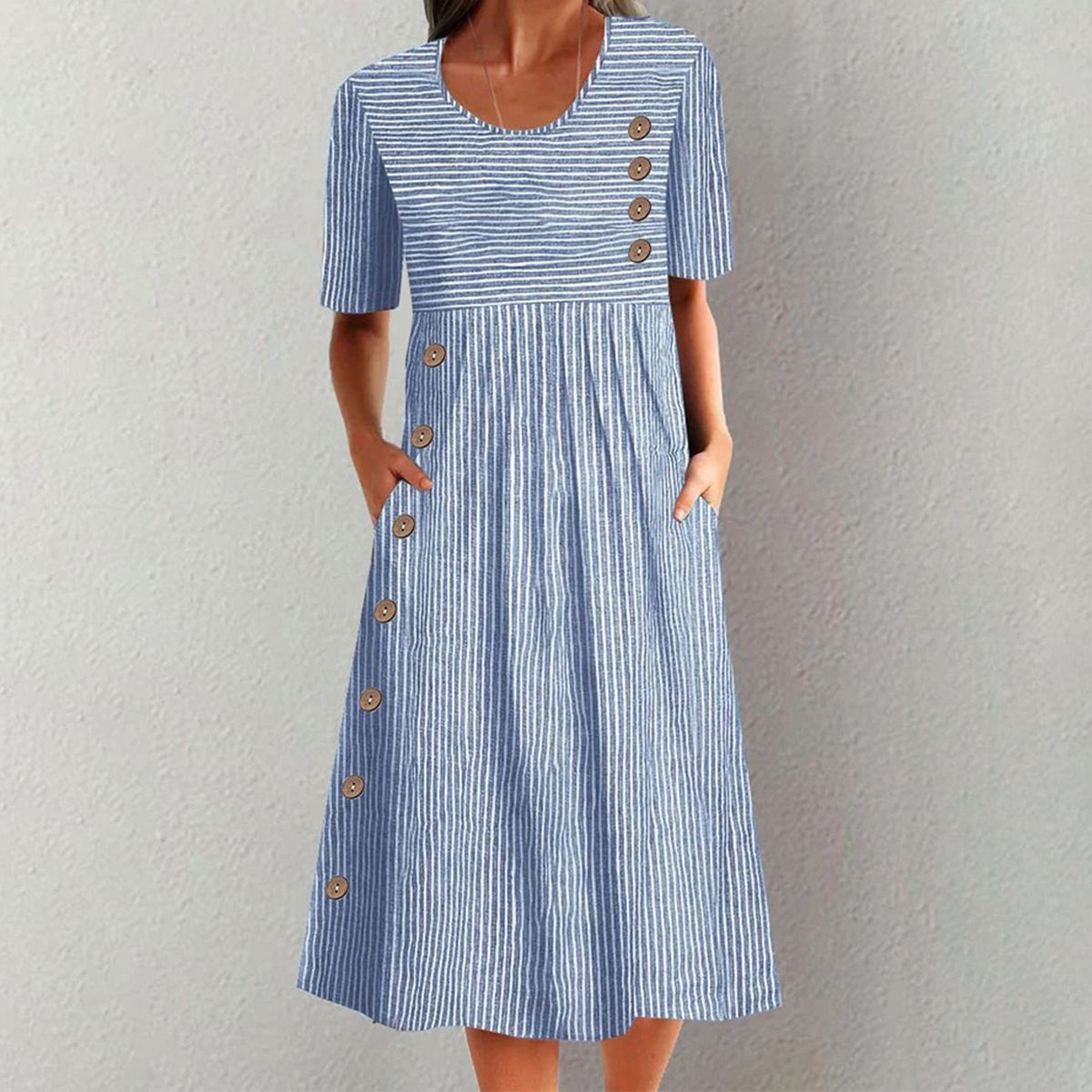 Finley - Robe Midi Classique Rayée avec Boutons