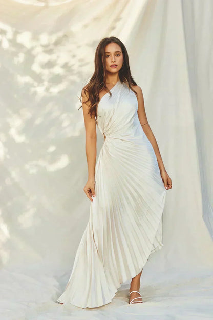 Sylviana - Robe Midi Plissée à Une Épaule