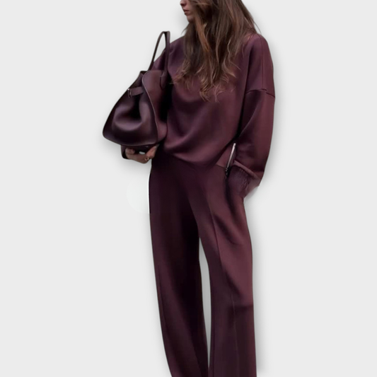 Ensemble de Pull Détendu à Col Montant et Pantalons à Jambes Larges