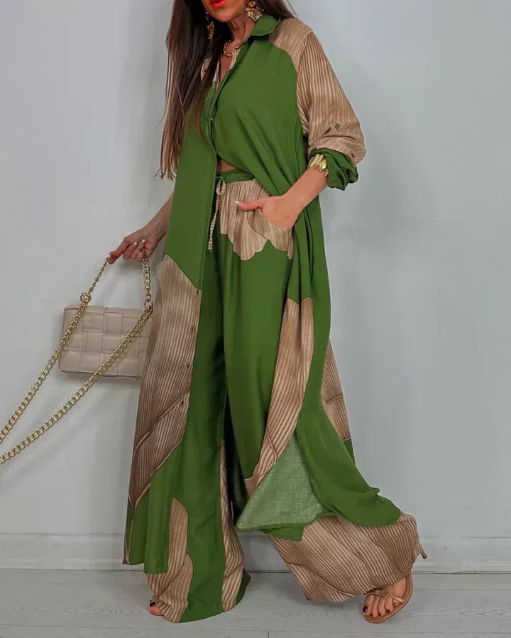 ISABEAU – ENSEMBLE HAUT À IMPRIMÉ PATCHWORK TENDANCE ET PANTALONS AMPLE