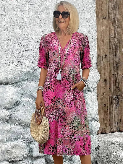 Emelith - Robe d'Été en Dentelle Léopard avec Décolleté en V
