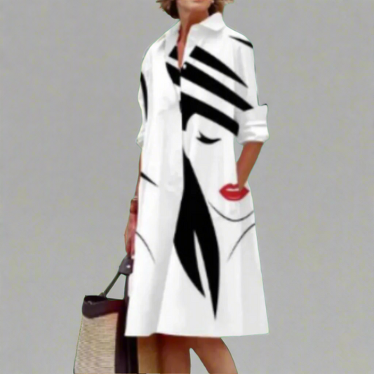 Noa - Robe Chemise avec Motif de Visages Élégant