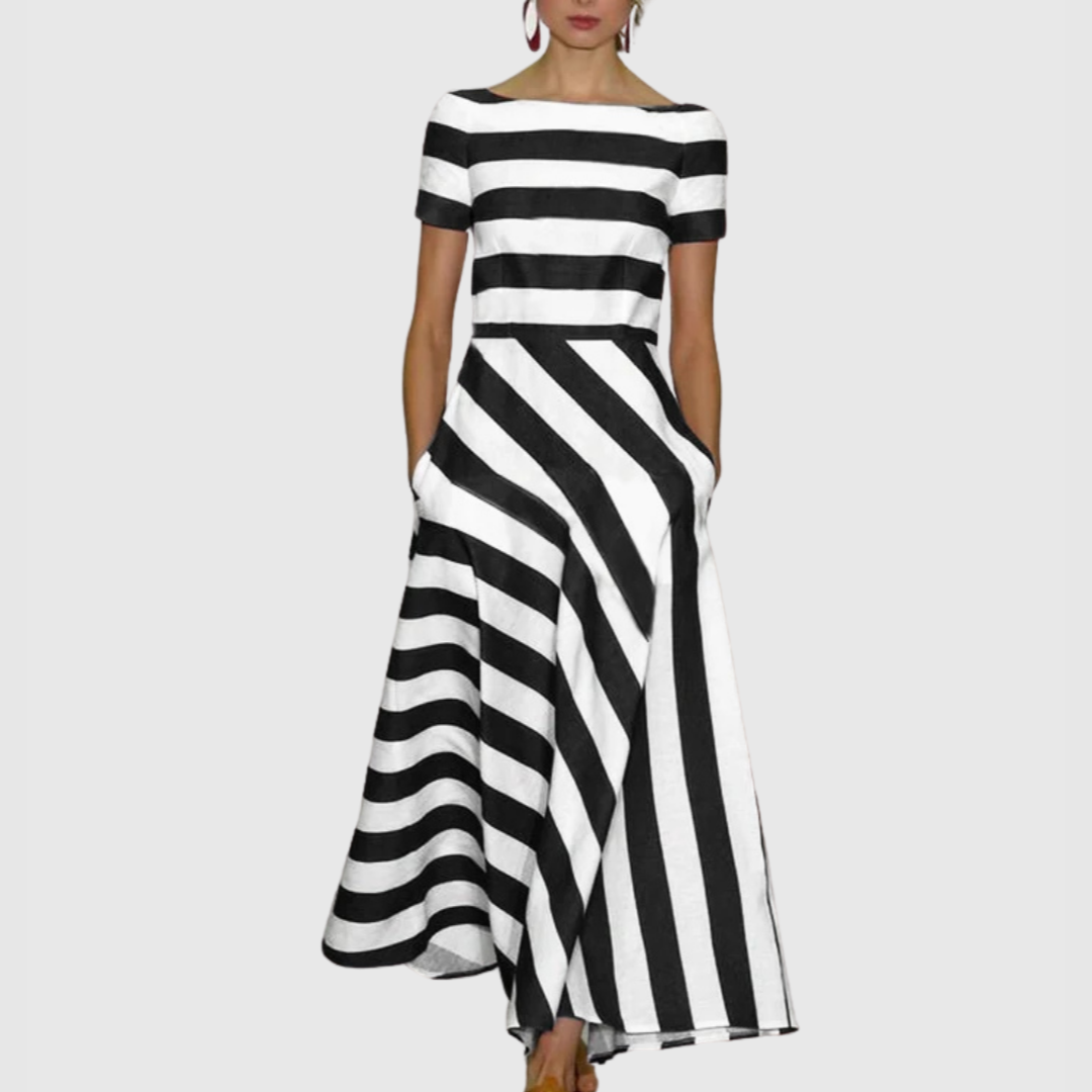 Rowena - Robe Maxi Rayée à Manches Courtes