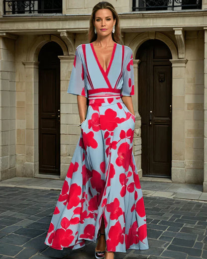 Elisa - Robe Maxi Enveloppante Élégante avec Fleurs