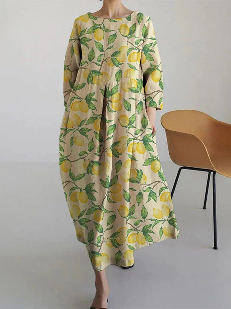 Basil - Robe Midi Ample avec Imprimé Citron Tendance
