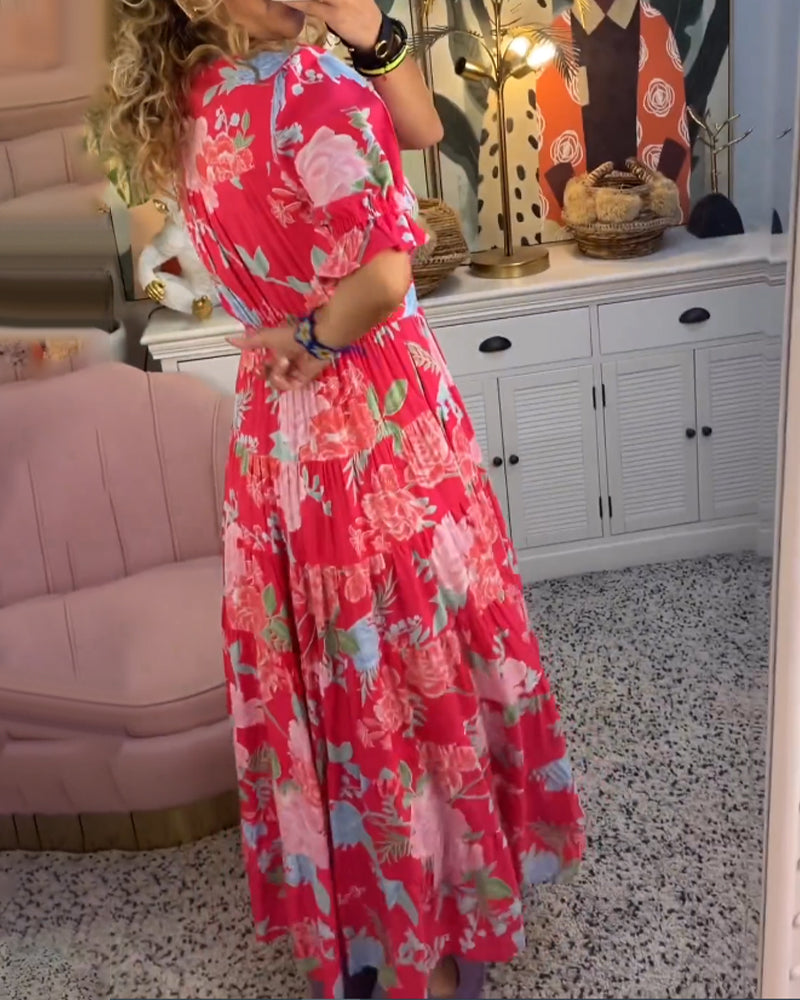 Catrisa ~ Robe Fleurie avec Décolleté en V et Poches