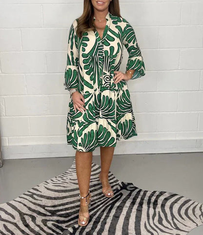 Fenella - Robe Midi à Col en V Imprimée