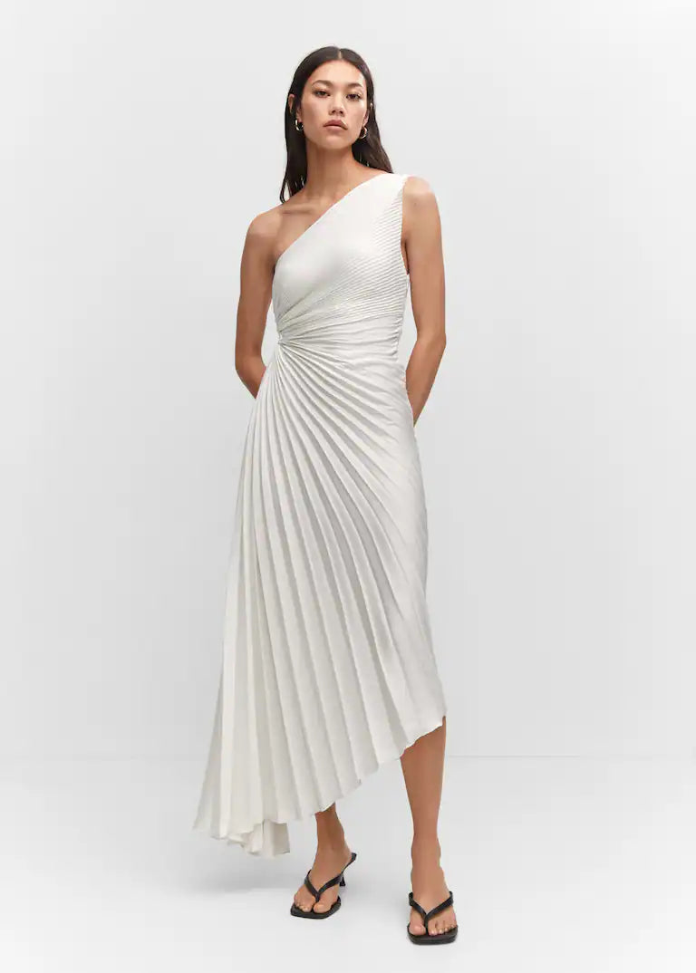 Sylviana - Robe Midi Plissée à Une Épaule