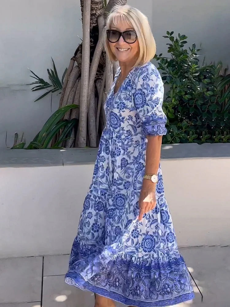 Lilara - Robe Florale Boho avec Décolleté en V Profond