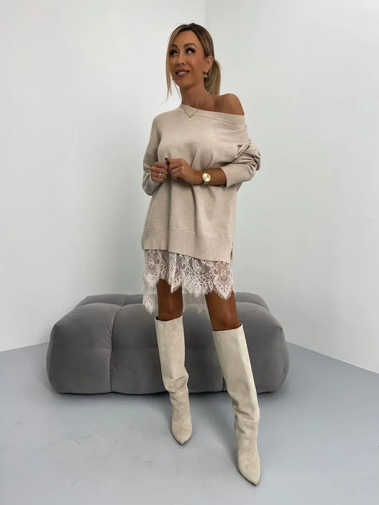 Sweat à Capuche en Dentelle à Longueur Moyenne avec Col Rond