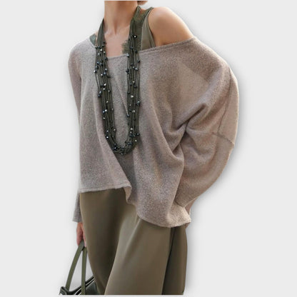 Jupe Midi en Satin avec Bord en Dentelle et Pull Décontracté