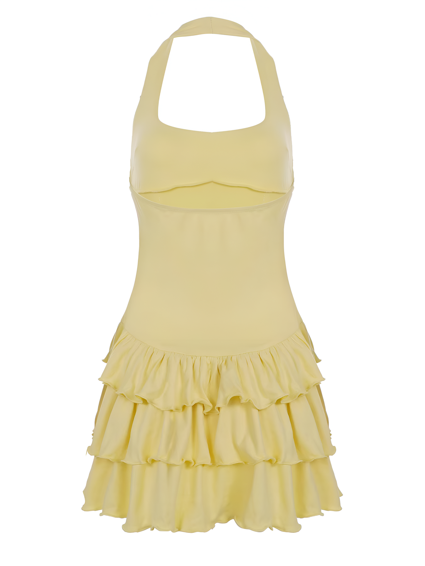 Robe d'Été Bodycon Mini avec Col Halter et Volants pour Femmes