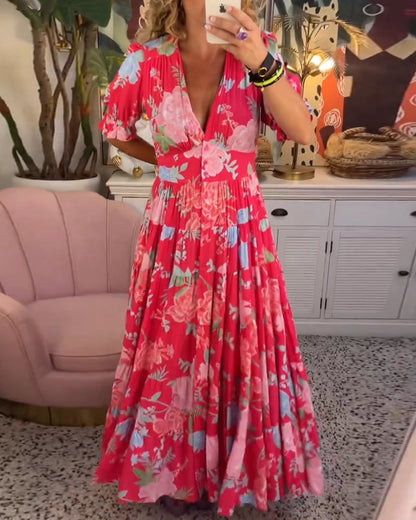 Catrisa ~ Robe Fleurie avec Décolleté en V et Poches