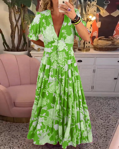 Catrisa ~ Robe Fleurie avec Décolleté en V et Poches