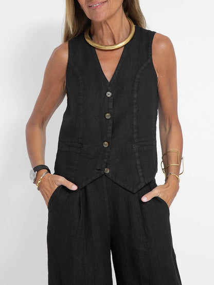 Jessica - Ensemble Gilet Boutonné & Pantalons à Jambes Larges