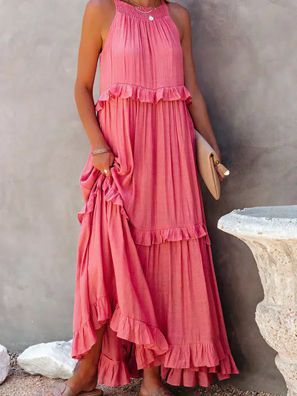 Ilona - Robe Halter avec Volants et Poches Maxi