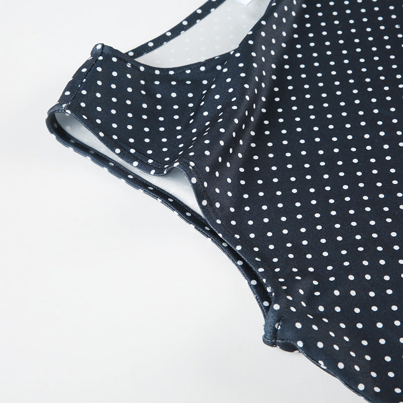 Robe Mini Sans Manches à Pois pour Femme avec Taille Ajustée