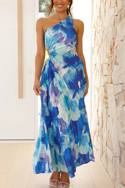Deja - Robe Maxi Plissée à Une Épaule avec Imprimé Floral