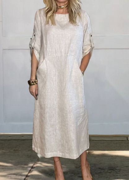 Mia™ - Robe en Lin Simple et Confortable avec Poches