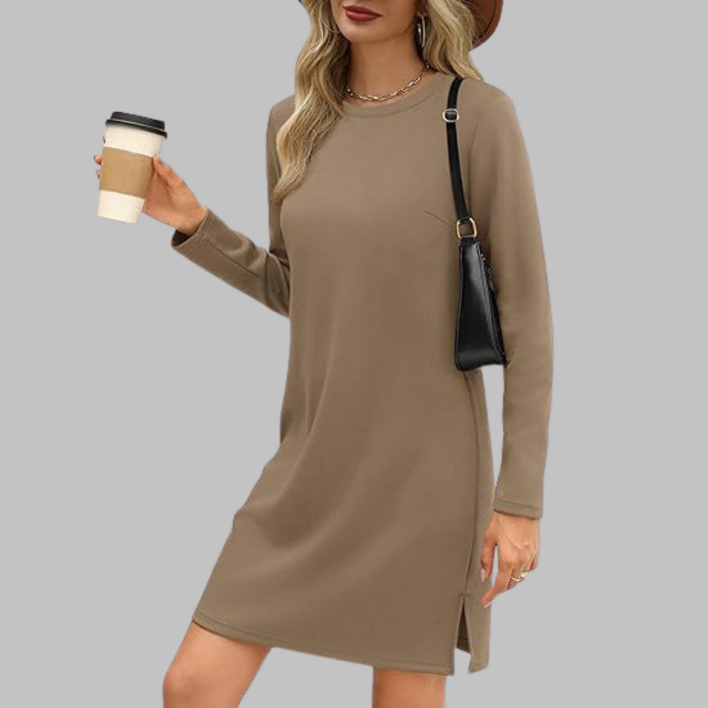 TATLO™ - Robe mini décontractée à manches longues et col rond