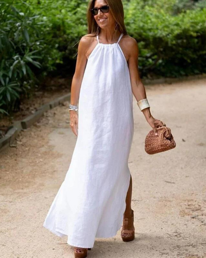 Brynn - Robe Maxi en Coton et Lin avec Décolleté Halter pour Femmes