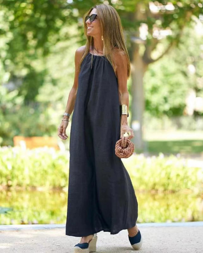 Brynn - Robe Maxi en Coton et Lin avec Décolleté Halter pour Femmes
