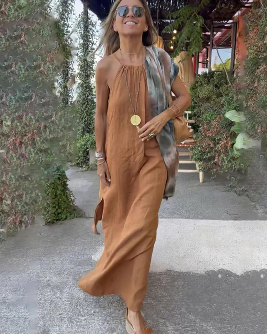 DOWN THE COVE - Robe longue en mélange de lin