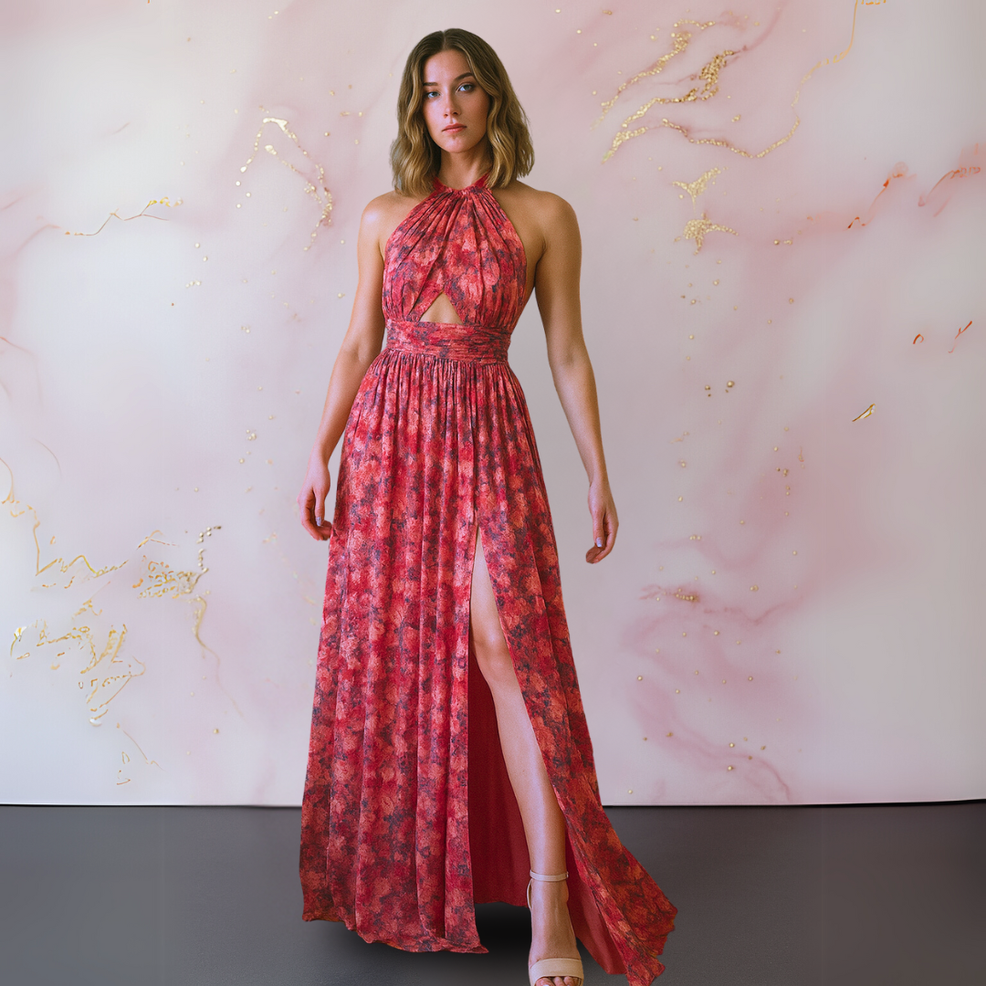 Vania – Robe Maxi Florale Élégante avec Dos Nu
