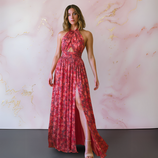 Vania – Robe Maxi Florale Élégante avec Dos Nu