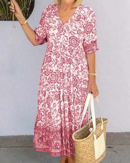 Sophia™ - Robe V avec Imprimé Floral Élégant